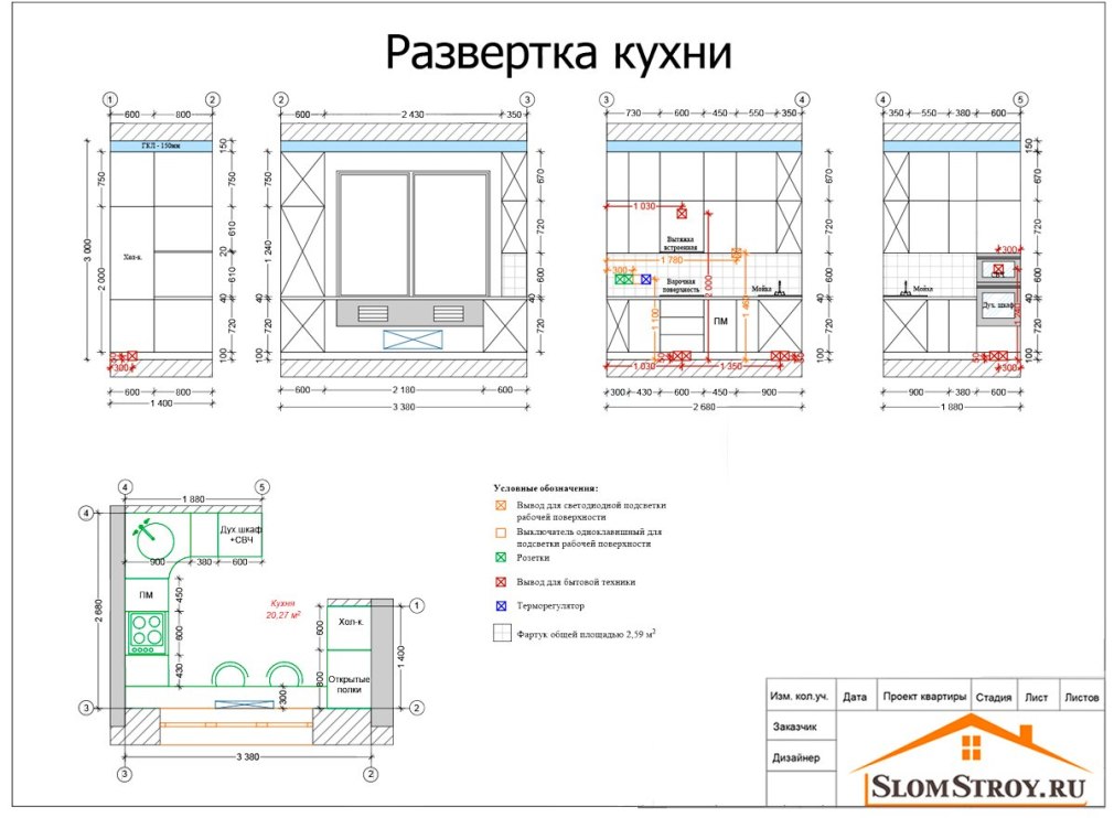 Чертеж интерьера с размерами