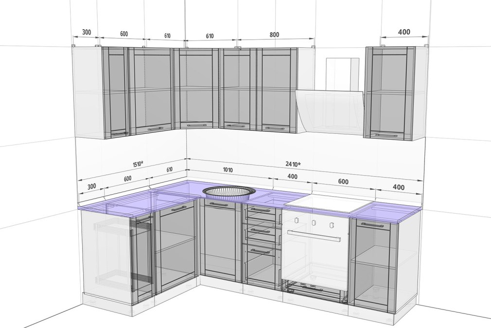 Проект угловой кухни 2 на 2