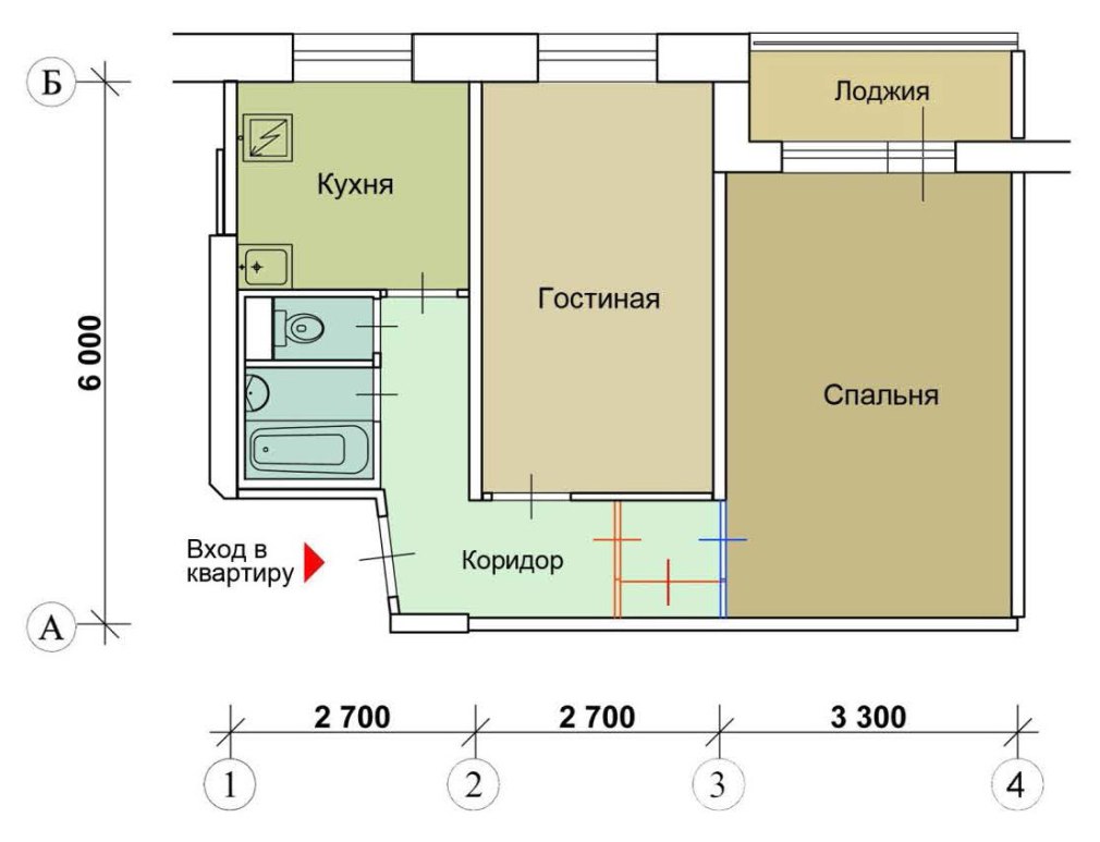 Дизайн линейной двухкомнатной квартиры