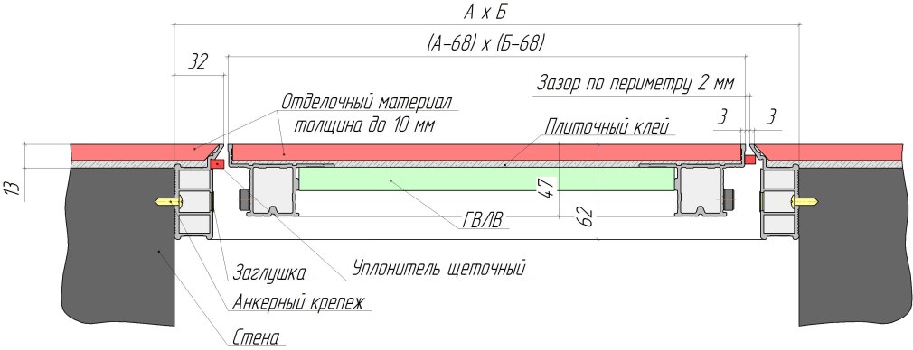 Стальная регулируемая петля для люка под плитку чертёж
