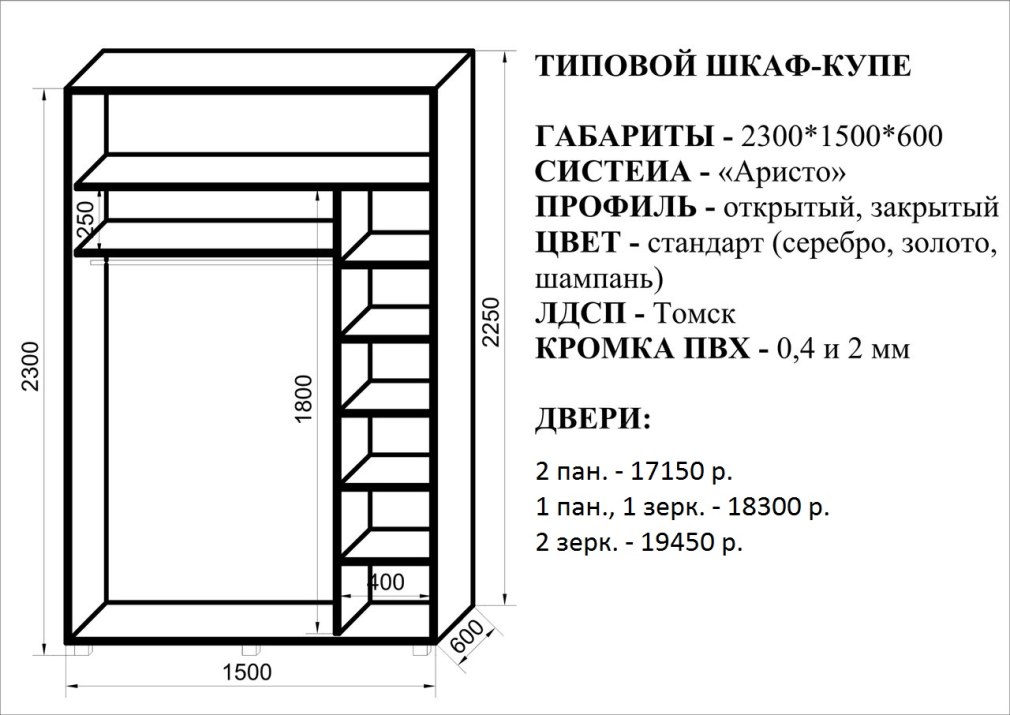 Гардеробный шкаф чертеж