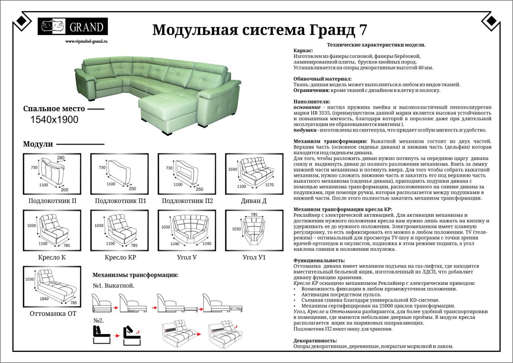 Основные функции дивана