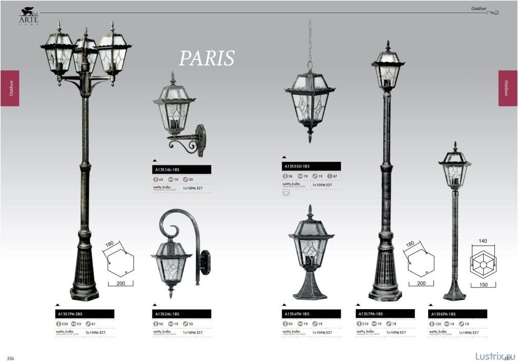 Arte Lamp садово-парковый светильник Paris a1357pa-3bs