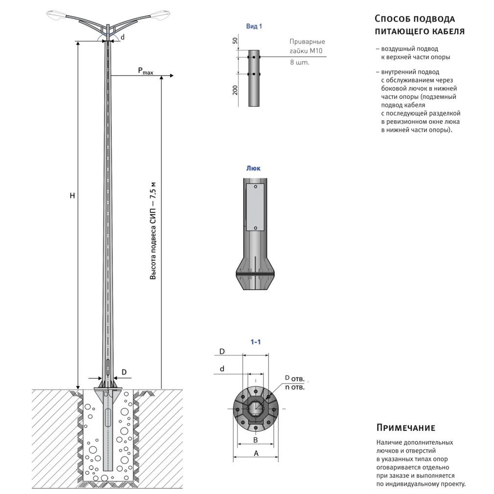 Опора граненая силовая ОГС-0.4-8
