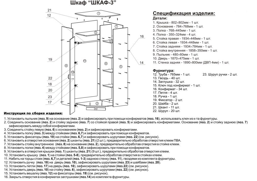 Схема сборки шкаф 2-х Тиффани БТС