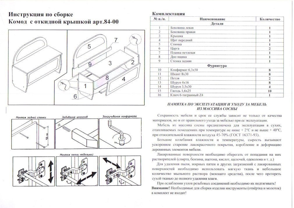 Схема сборки комода Ричард