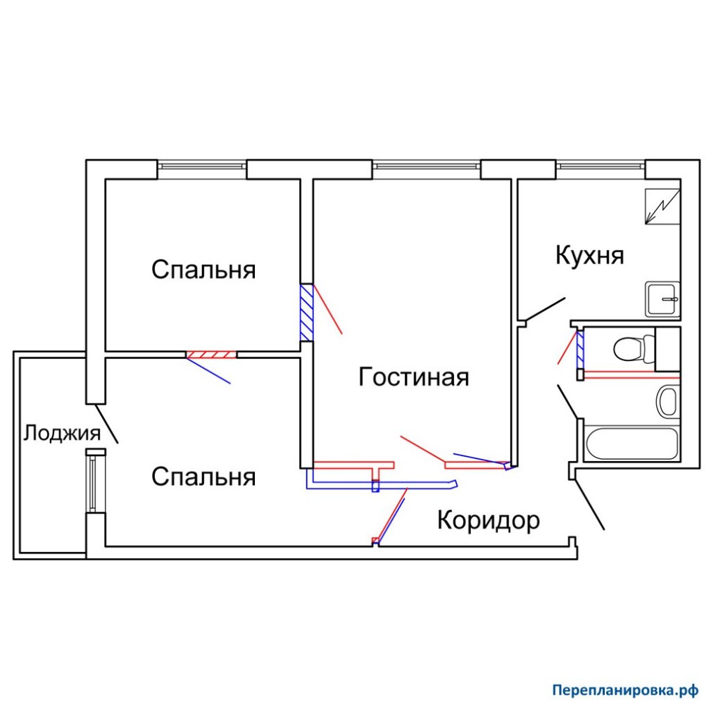 Перепланировка трешки в хрущевке с проходной комнатой