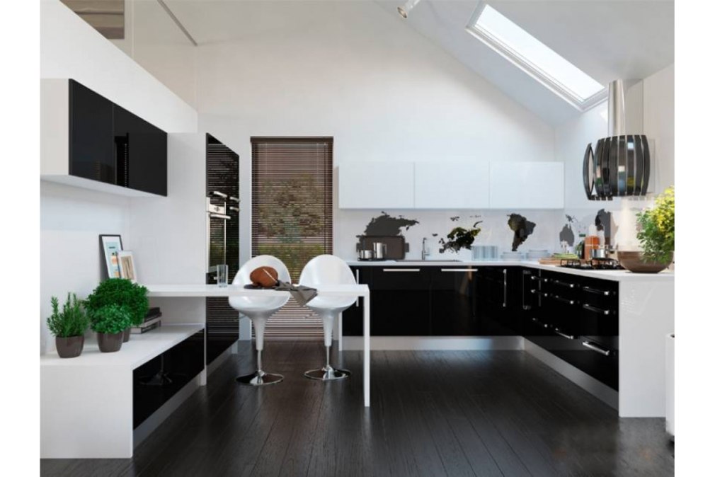 Белая кухня темные полы (80 фото)