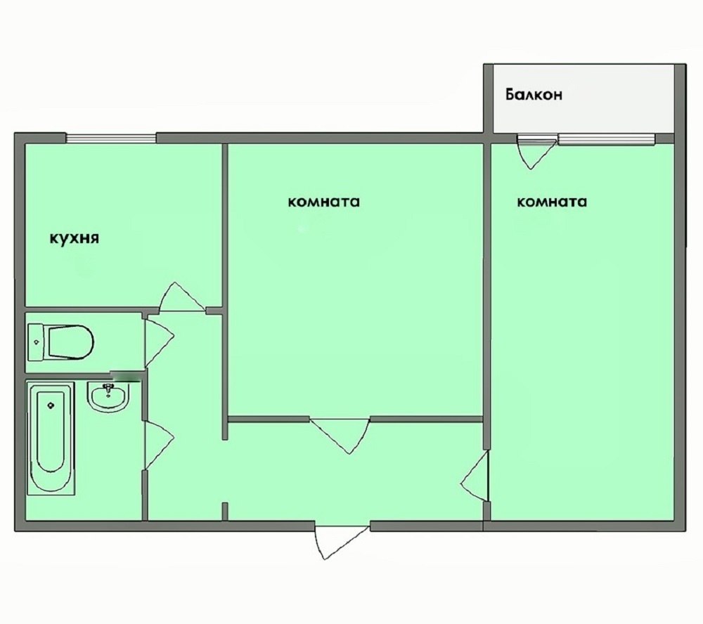 Планировка 2х комнатной квартиры 45 м2