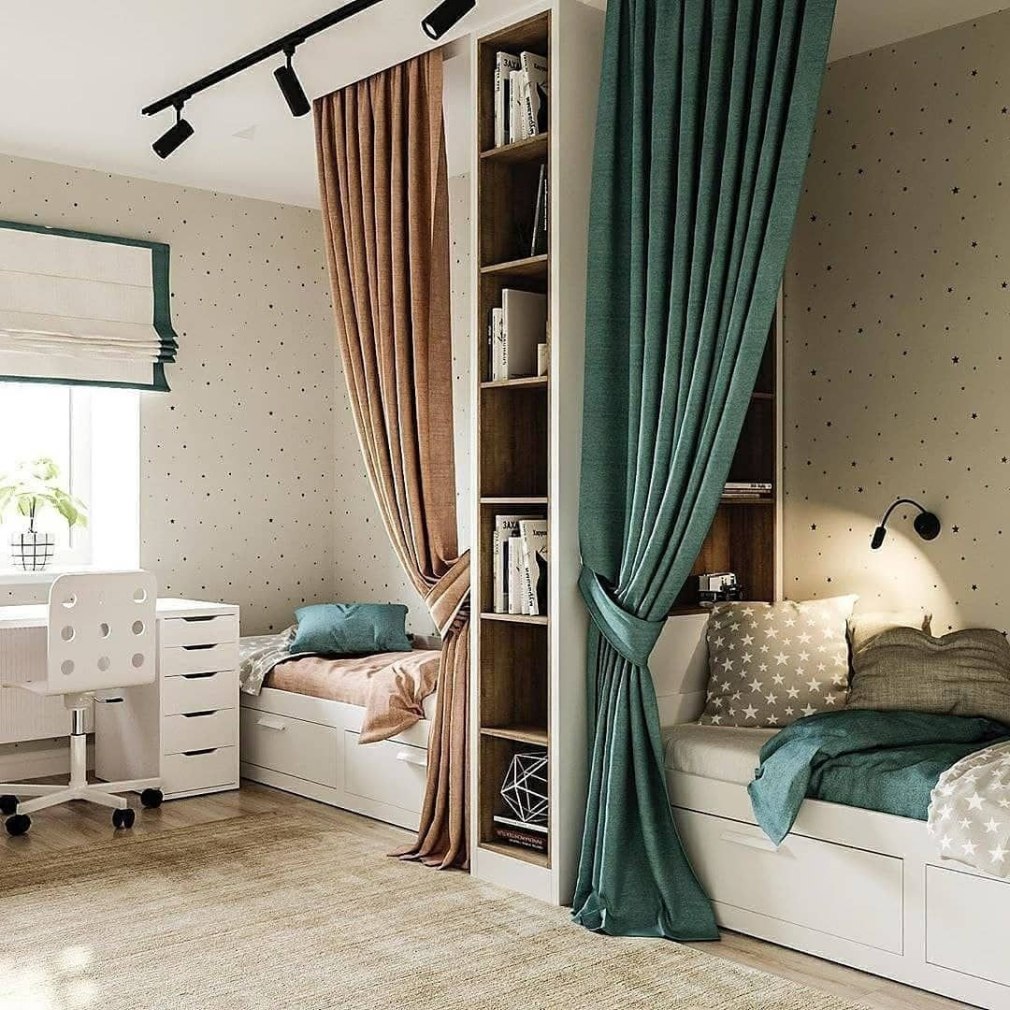Дизайн спальни и детской в одной комнате (71 фото)