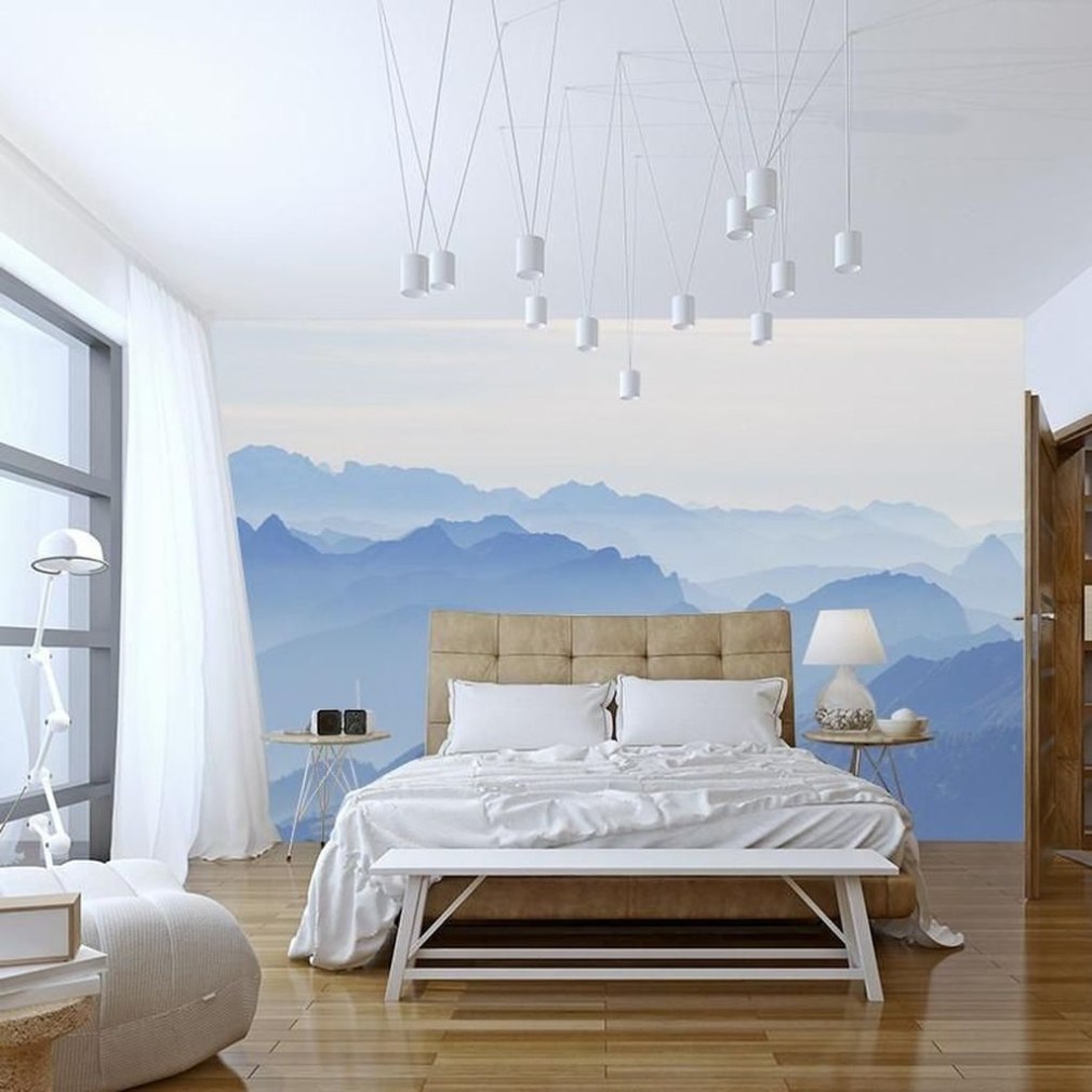 Горы на стене в спальне (75 фото)