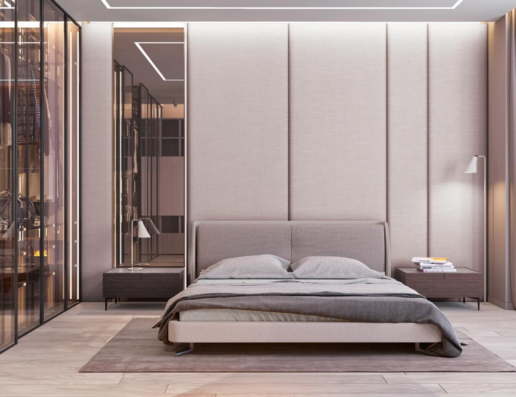 Гардеробная за кроватью в спальне дизайн (79 фото)